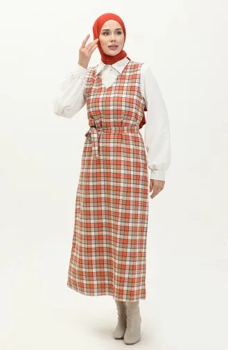 Tweed Plaid Patterned Gilet 0255-02 Brick Red Mink 0255-02