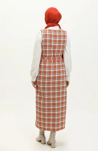 Tweed Plaid Patterned Gilet 0255-02 Brick Red Mink 0255-02