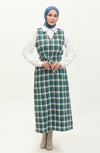 فستان بدون أكمام تويت بنقش مربع 0255-04 أخضر انديجو 0255-04