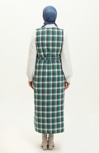فستان بدون أكمام تويت بنقش مربع 0255-04 أخضر انديجو 0255-04
