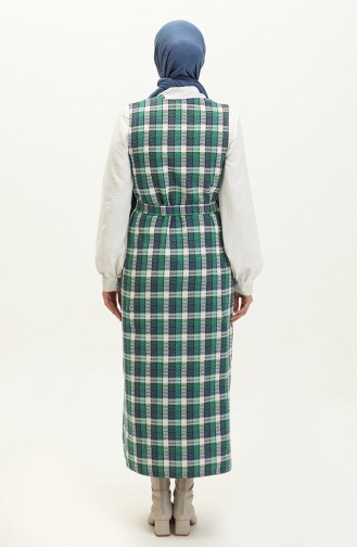 Tweed Plaid Patterned Gilet 0255-04 Green İndigo 0255-04