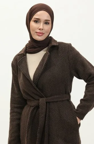 Herringbone Pattern Belted Cape 0260-02 Brown Black 0260-02