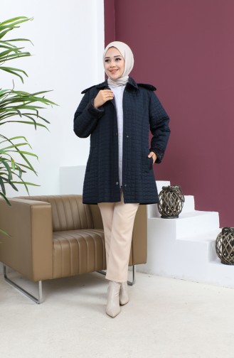 Plus Size Short Quilted Coat 5060-03 Navy Blue 5060-03