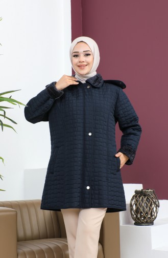 Plus Size Short Quilted Coat 5060-03 Navy Blue 5060-03