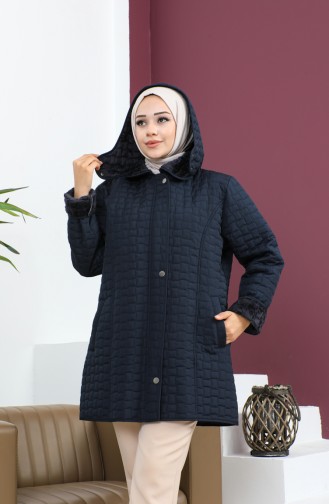 Plus Size Short Quilted Coat 5060-03 Navy Blue 5060-03