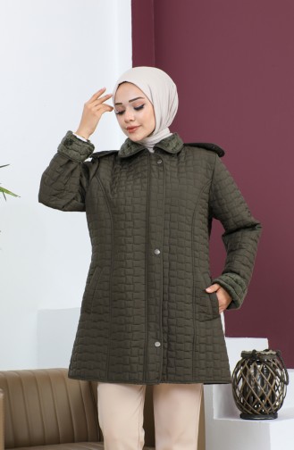Plus Size Short Quilted Coat 5060-04 Khaki 5060-04