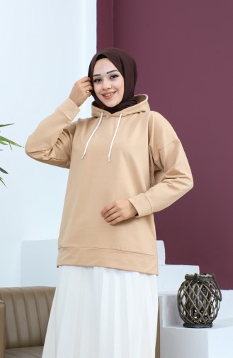 Kapüşonlu Sweatshirt 23002-01 Bej