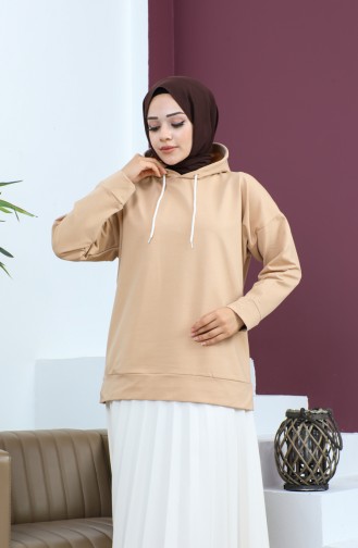 Kapüşonlu Sweatshirt 23002-01 Bej