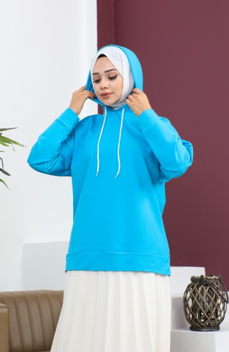 Kapüşonlu Sweatshirt 23002-02 Turkuaz