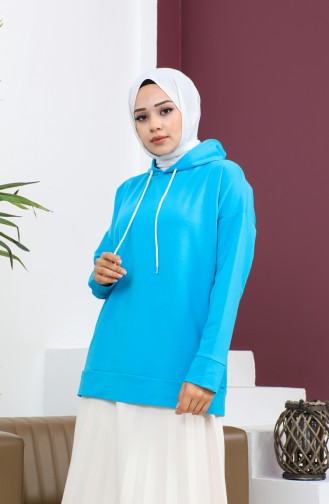 Kapüşonlu Sweatshirt 23002-02 Turkuaz