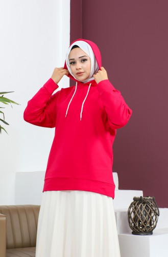 Kapüşonlu Sweatshirt 23002-05 Fuşya