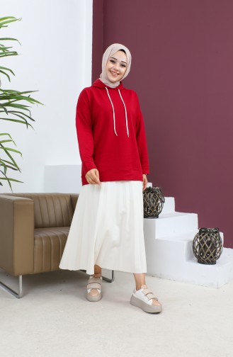 Kapüşonlu Sweatshirt 23002-06 Bordo