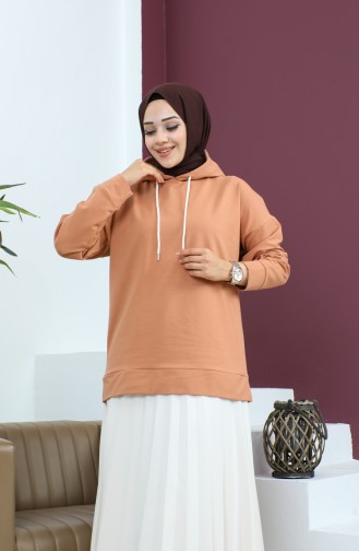 Kapüşonlu Sweatshirt 23002-07 Sütlü kahve