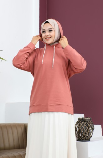 Kapüşonlu Sweatshirt 23002-08 Gül Kurusu