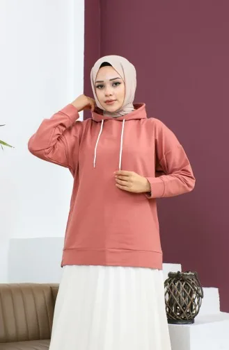 Kapüşonlu Sweatshirt 23002-08 Gül Kurusu