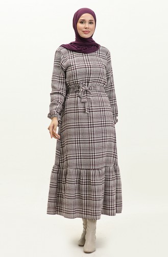 Robe A Ceinture Et Jupe Froncee 0253-02 Prune 0253-02