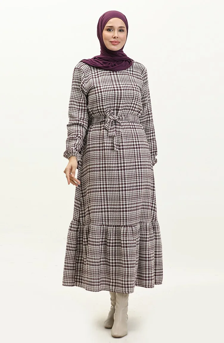 Robe A Ceinture Et Jupe Froncee 0253-02 Prune 0253-02