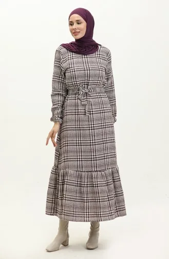 Robe A Ceinture Et Jupe Froncee 0253-02 Prune 0253-02
