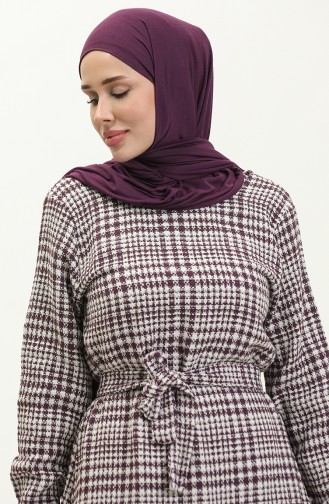 Robe A Ceinture Et Jupe Froncee 0253-02 Prune 0253-02