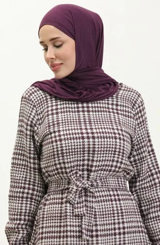 Robe A Ceinture Et Jupe Froncee 0253-02 Prune 0253-02