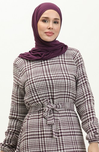 Robe A Ceinture Et Jupe Froncee 0253-02 Prune 0253-02