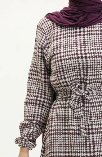 Robe A Ceinture Et Jupe Froncee 0253-02 Prune 0253-02