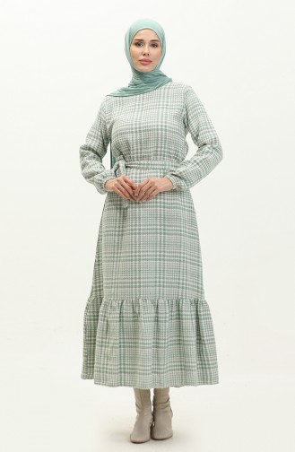 Gathered Skirt Belted Dress 0253-03 Green 0253-03