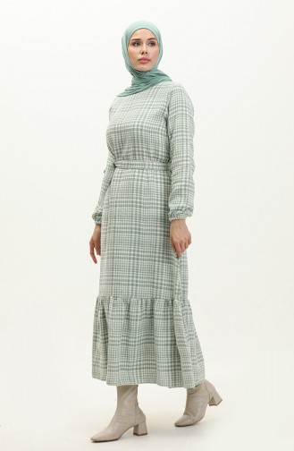 Gathered Skirt Belted Dress 0253-03 Green 0253-03