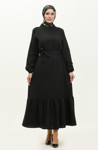 Robe Tweed à Ceinture 0258D-01 Noir 0258D-01