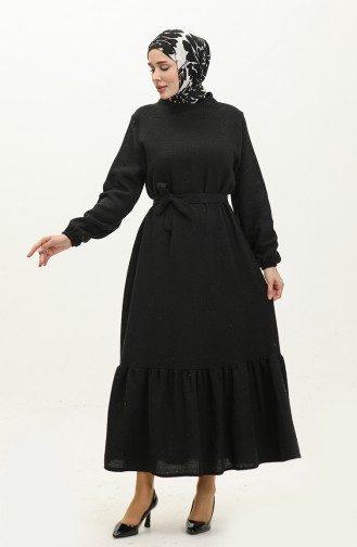Robe Tweed à Ceinture 0258D-01 Noir 0258D-01