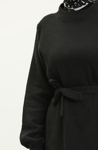 Tüvit Kuşaklı Elbise 0258-01 Siyah