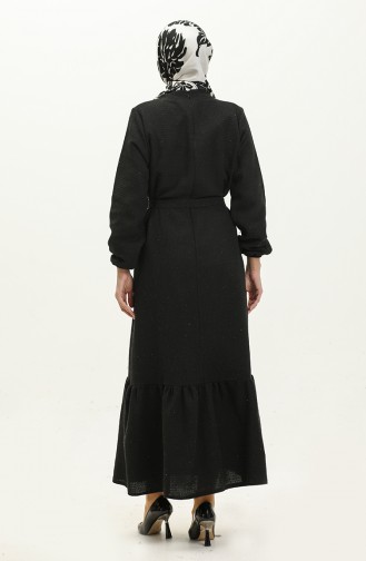 Tüvit Kuşaklı Elbise 0258-01 Siyah