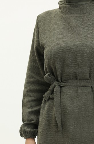 Robe Tweed à Ceinture 0258-02 Khaki 0258-02