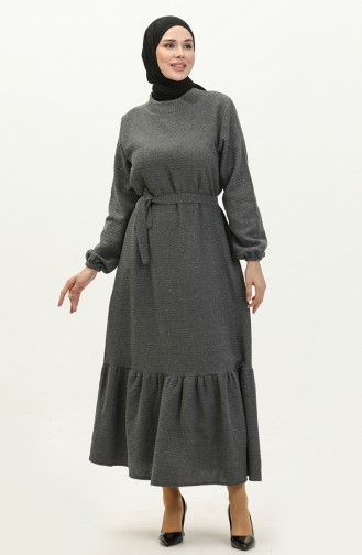 Kleid Aus Tweed Mit Gürtel 0258-05 Anthrazit 0258-05