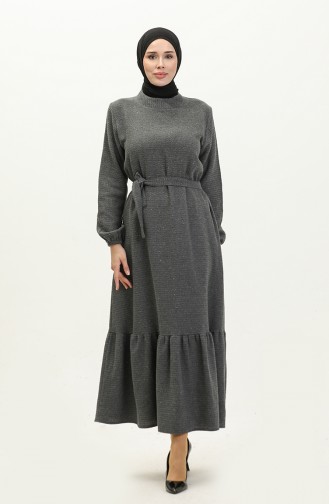 Kleid Aus Tweed Mit Gürtel 0258-05 Anthrazit 0258-05