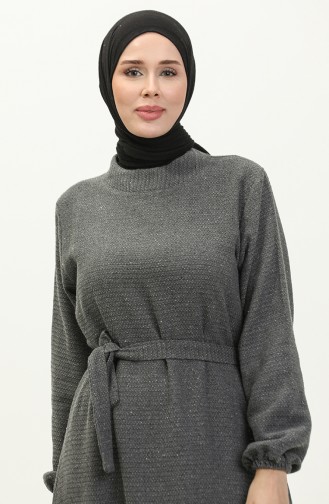 Kleid Aus Tweed Mit Gürtel 0258-05 Anthrazit 0258-05