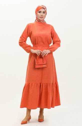 Tweed Belted Dress 0258-06 Orange 0258-06