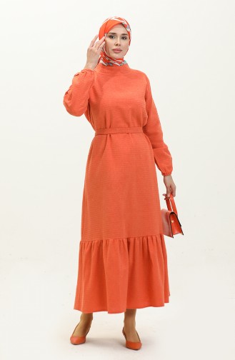 Tweed Belted Dress 0258-06 Orange 0258-06