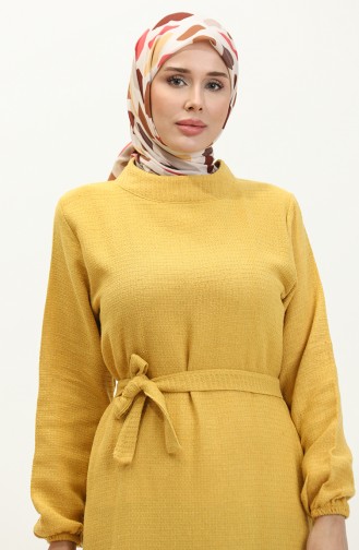 Tüvit Kuşaklı Elbise 0258-07 Sarı