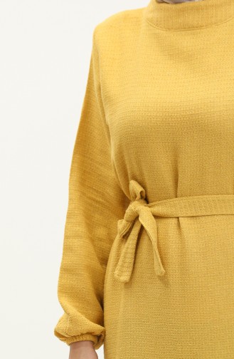Tüvit Kuşaklı Elbise 0258-07 Sarı