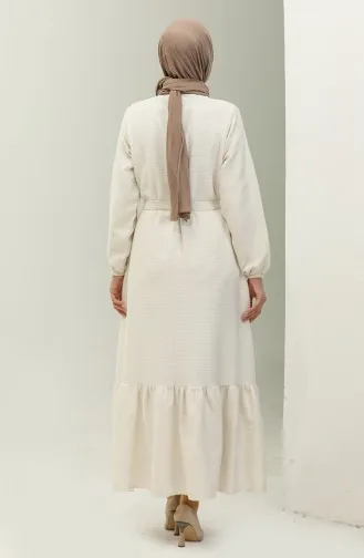 Kleid Aus Tweed Mit Gürtel 0258-08 Ecru 0258-08