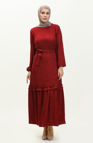 Ribbed Belted Dress 0261-02 Claret Red 0261-02