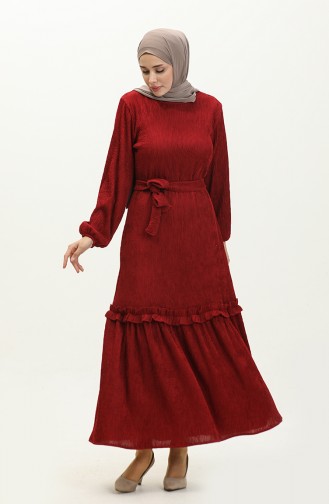 Ribbed Belted Dress 0261-02 Claret Red 0261-02