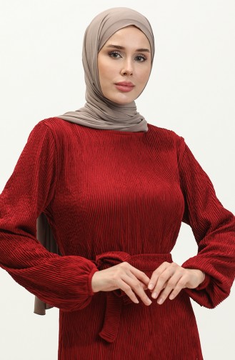 Fitilli Kuşaklı Elbise 0261-02 Bordo