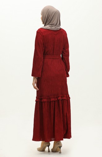 Ribbed Belted Dress 0261-02 Claret Red 0261-02