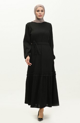 Kleid Mit Schnurgürtel 0261-03 Schwarz 0261-03