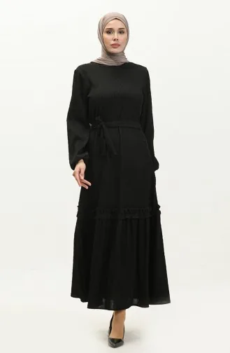 Kleid Mit Schnurgürtel 0261-03 Schwarz 0261-03