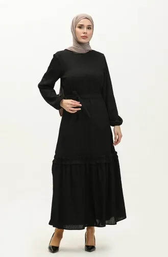 Kleid Mit Schnurgürtel 0261-03 Schwarz 0261-03