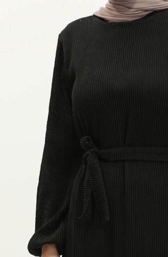 فستان طويل بحزام NZR003A-03 أسود  003A-03