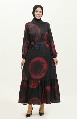 Digital Bedrucktes Kleid 0262-03 Black Cherry 0262-03